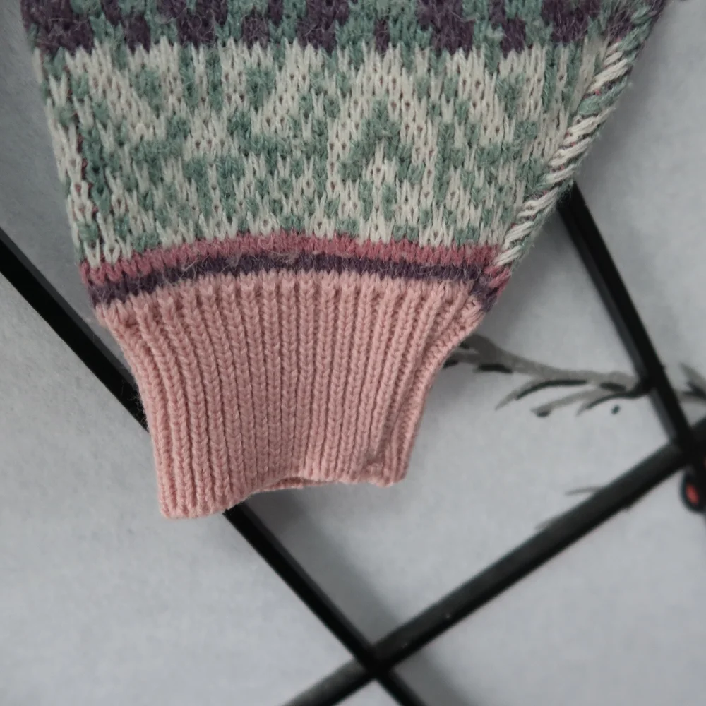 Vintage Pink Glam 80s Pink and Purple Fair Isle Mock Neck Sweater Size Medium